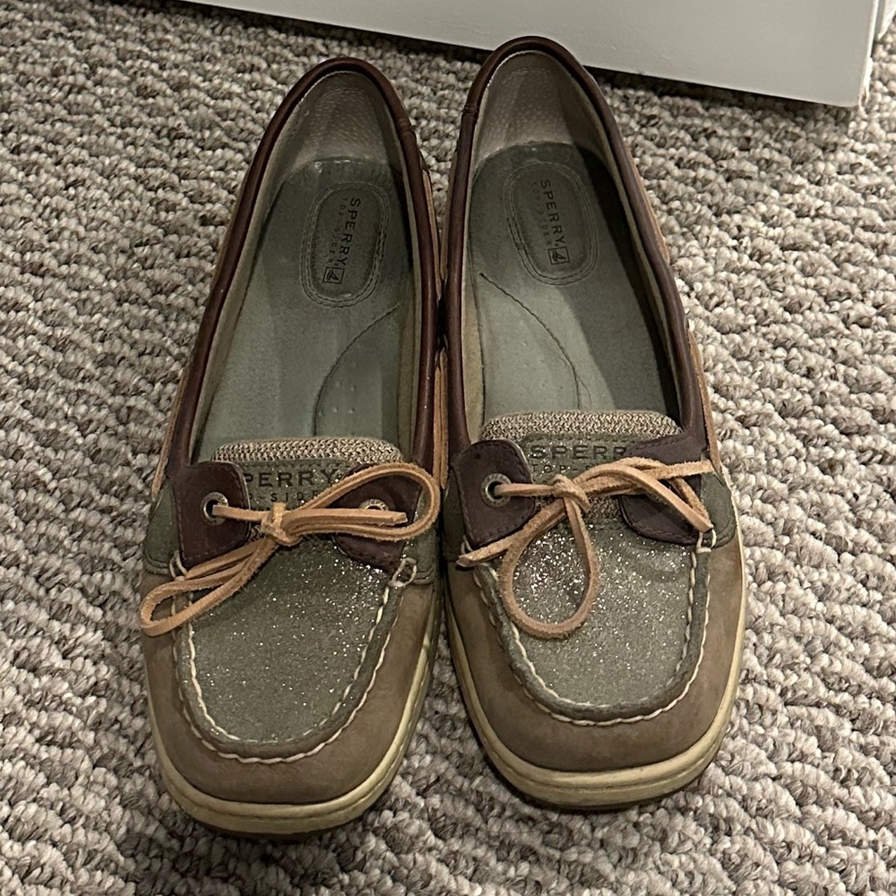 Sperry Angelfish boat shoes in olive shimmer